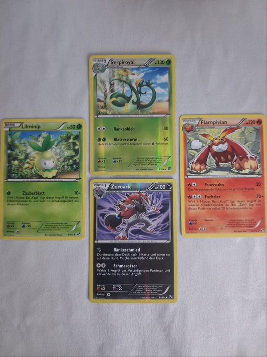 Schwarz & Weiß Set 4 Karten mit Zoroark - Schwarz & Weiß Base (DE) - 71/114 - Reverse Holo - GD