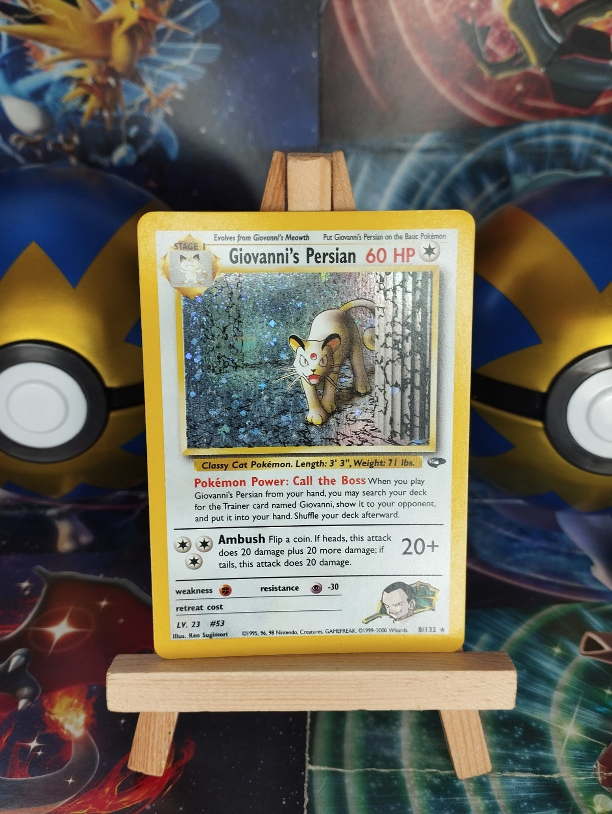 Pokémon Karte Giovannis Persian 8/132 Gym Challenge WOTC Holo PSA Snobilikat GD