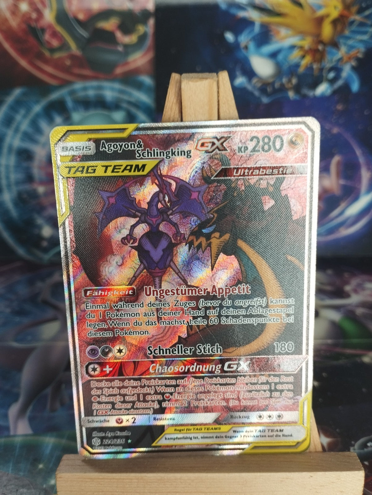 Pokémon Agoyon&Schlingking GX Alt Art 224/236 Welten im Wandel DE PSA LP