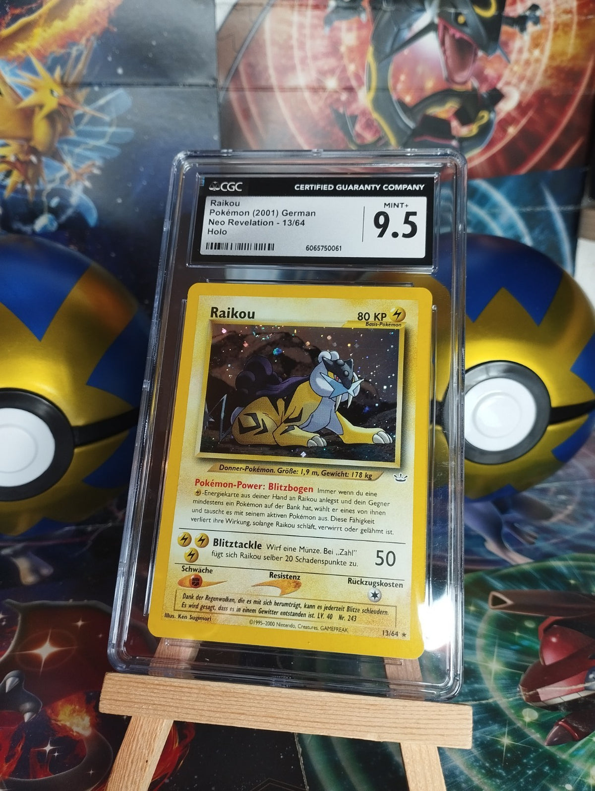 Pokémon Karte Raikou Neo Revelation 13/64 Holo WOTC DE Deutsch PSA CGC 9.5 Swirl