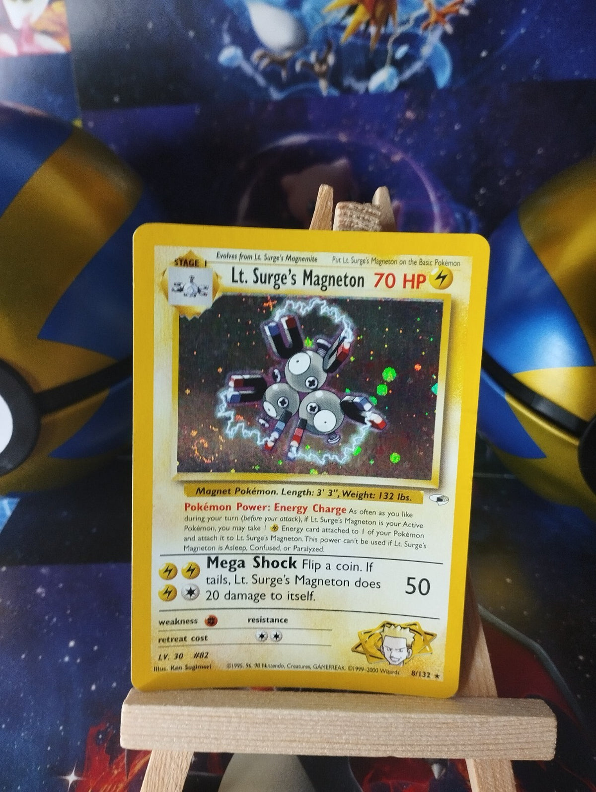 Pokémon Karte Lt. Surges Magneton 8/132 Holo Gym Heroes WOTC Small Water Damage