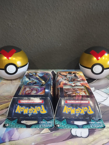 Pokémon Stunde der Wächter Themendeck Set x2 Neu OVP Stahlsonne Nebelmond DE PSA