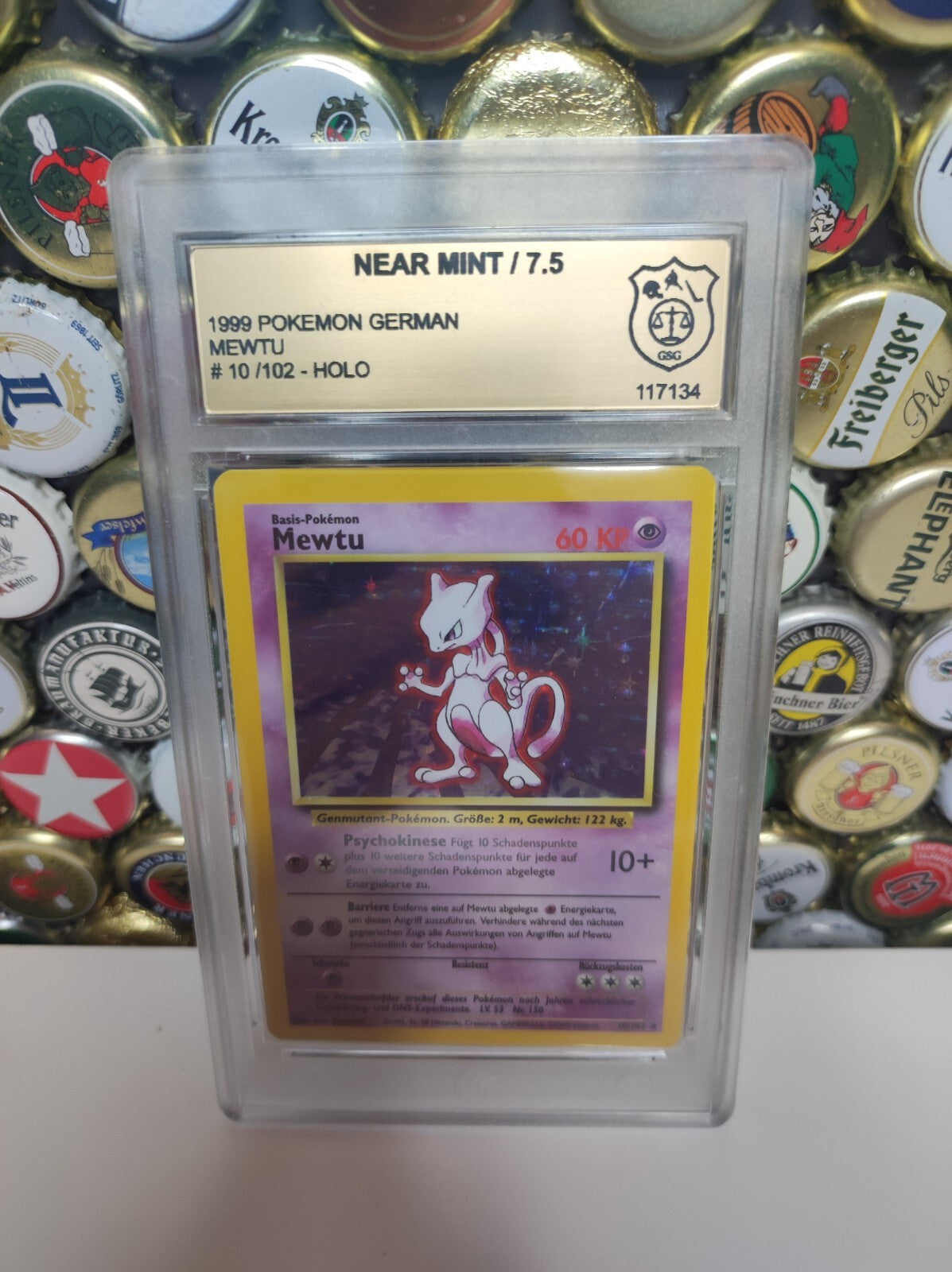 Pokémon Karte Mewtu 10/102 Holo PSA GSG 7,5 Base Set NM WOTC DE Mewtwo